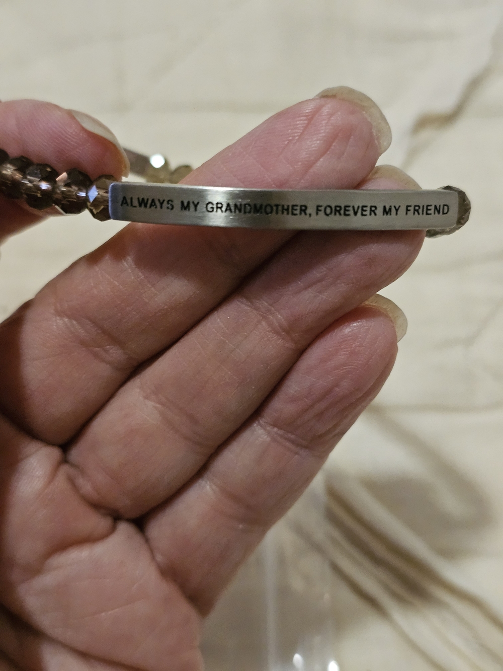 Silver Tone Bracelet Bar with Engraved Grandmother Sentiment